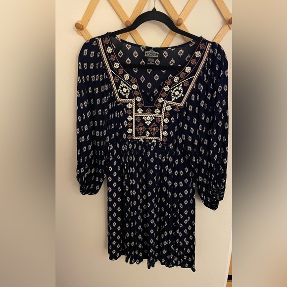 Angie Bohemian Tunic Dress Small Embroidery Dark Navy - Picture 2 of 6